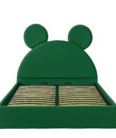 Pat copii Mickey tapițat verde smarald cu somieră rabatabilă și ladă de depozitare