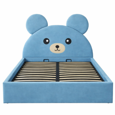 Pat tapițat de copii, Teddy, cu somieră rabatabilă și ladă de depozitare, albastru deschis F18, 120x200