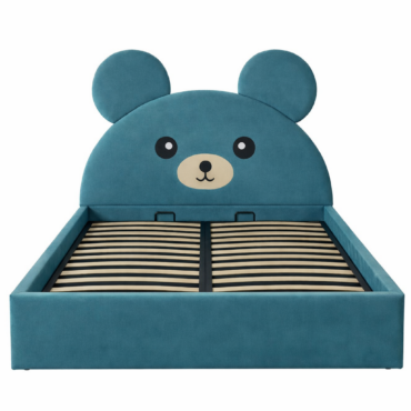 Pat tapițat de copii, Teddy, cu somieră rabatabilă și ladă de depozitare, turcoaz F19, 120x200