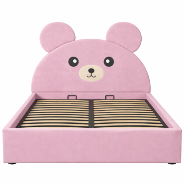 Pat tapițat de copii, Teddy, cu somieră rabatabilă și ladă de depozitare, roz F14, 120x200