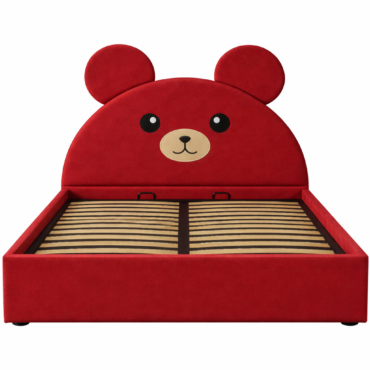 Pat tapițat de copii, cu somieră rabatabilă și ladă de depozitare, roșu S65, 120x200